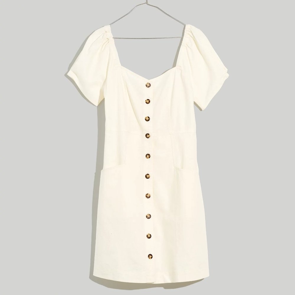 [NWT] Madewell Linen-Cotton Puff-Sleeve Mini Dress